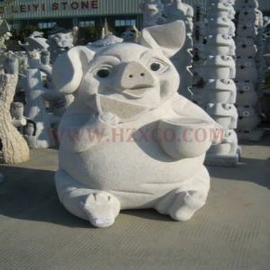 Scultura di maiale in granito bianco